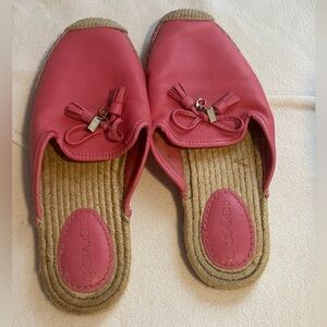 Coach CASSIDY ESPADRILLE (COACH FG3459) Pink Leather Mules with Bow Detail